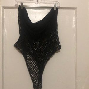 Black Net Mesh Thong Bodysuit